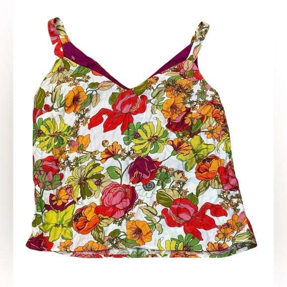 Vibrant Floral Print Cami Top with Satin Lining Size Medium - Picture 2 of 4